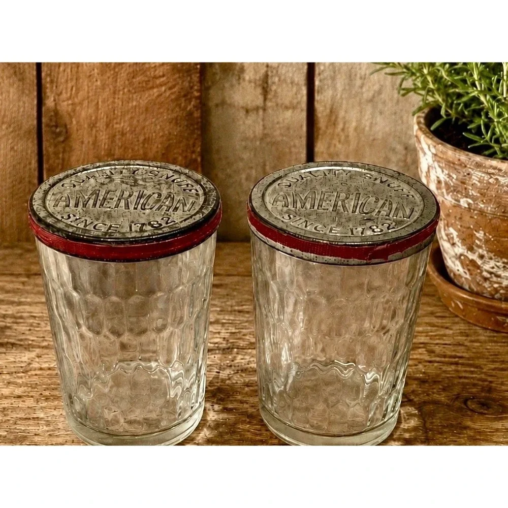 2 American Quality Snuff Since 1782 Jars w/lids Nice!